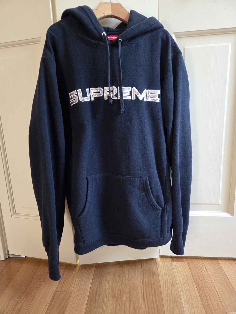 Supreme Navy Logo Hoodie  Pullover